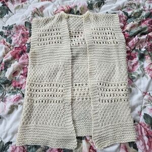 Handmade Open Knit Sleeveless Cardigan Cream Boho Crochet Vest